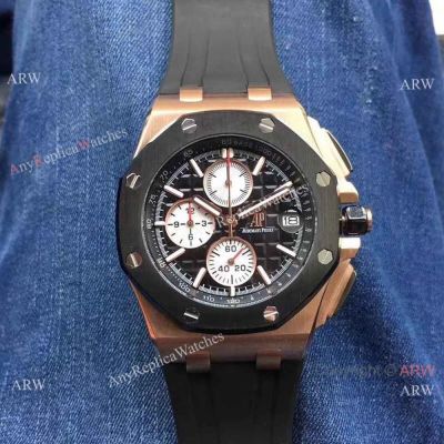 Copy Audemars Piguet Offshore 44mm Watch Rose Gold Black Rubber Strap